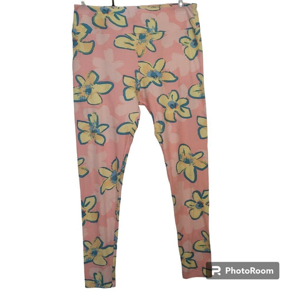 LuLaRoe Pink & Yellow Floral Tall & Curvy TC Leggings